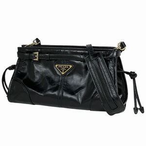 Prada Small Leather Shoulder Bag Logo Plate Nero Black